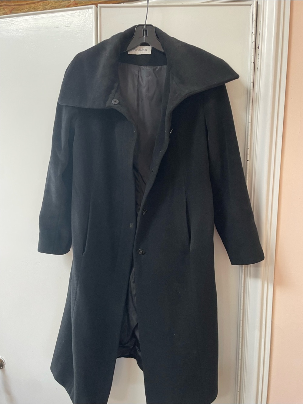 Black Women's Long Coat - Classic Tailored Jacket with belt size 8
